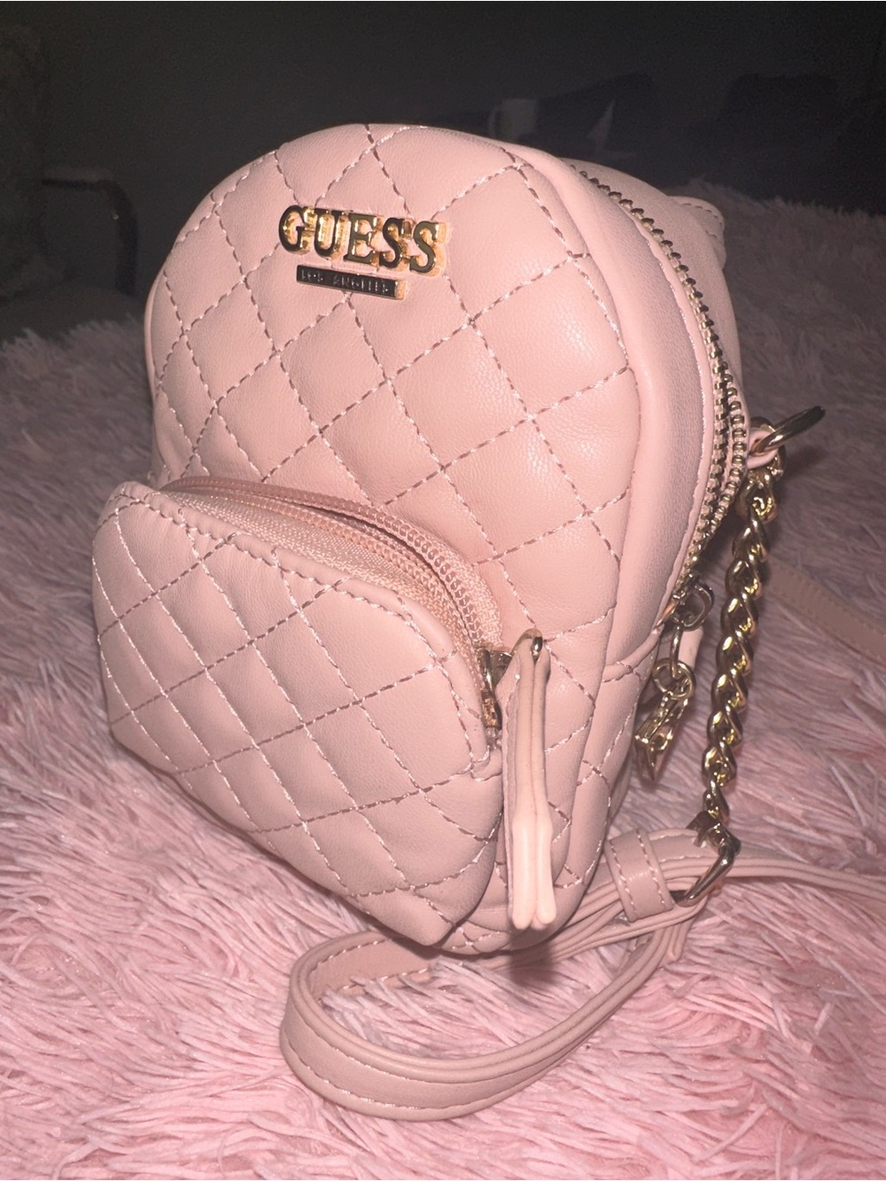 GUESS Quilted Mini Crossbody Bag - Pale Pink with Gold Hardware